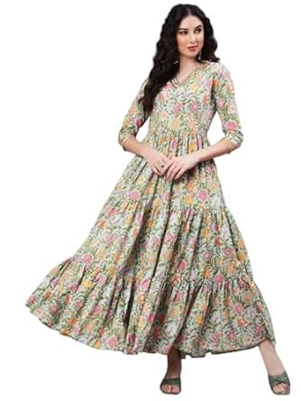 Buy Glam Roots Women Rayon Printed Round Neck 3/4 Sleeve TieGreen Kurta ...