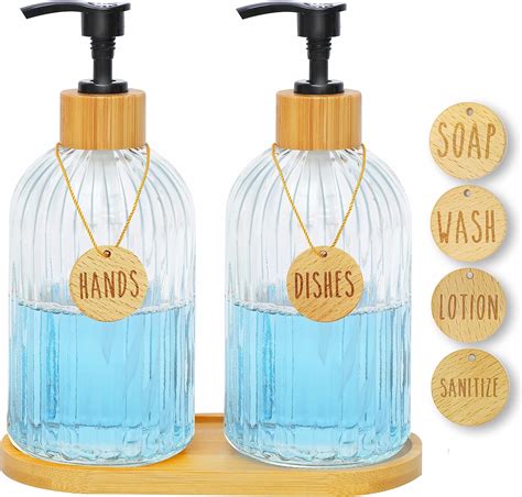 Lrrtwer Glass Soap Dispenser Hand Soap Dish Soap Dispenser Set with ...