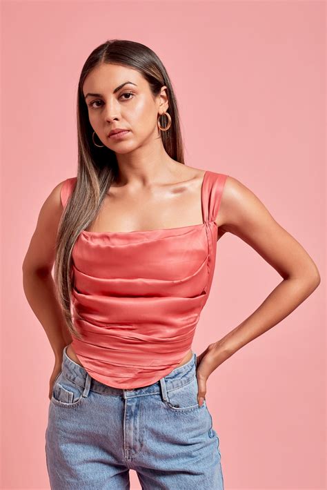 Pink Cowl Satin Corset Top