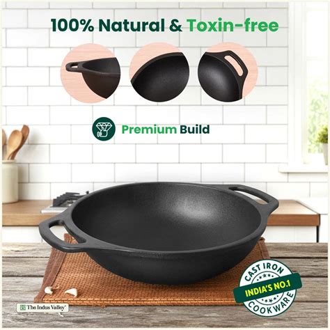 Premium CASTrong Cast Iron Kadai 25.5cm, Pre-seasoned, Nonstick, 100% ...