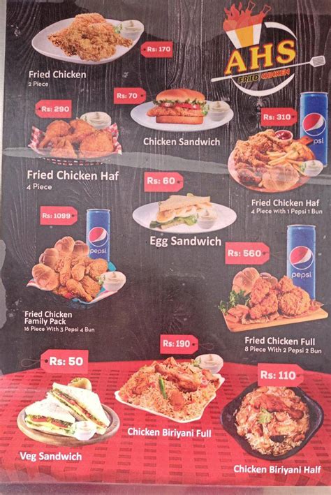 Menu at AHS Fried Chicken, Kodaikanal