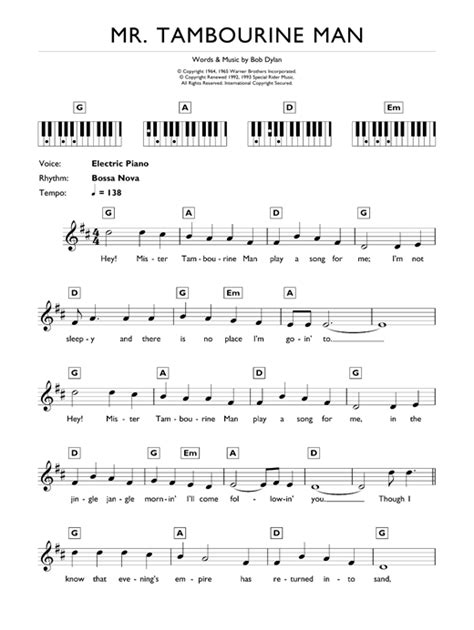 Mr. Tambourine Man sheet music by Bob Dylan (Keyboard – 42948)