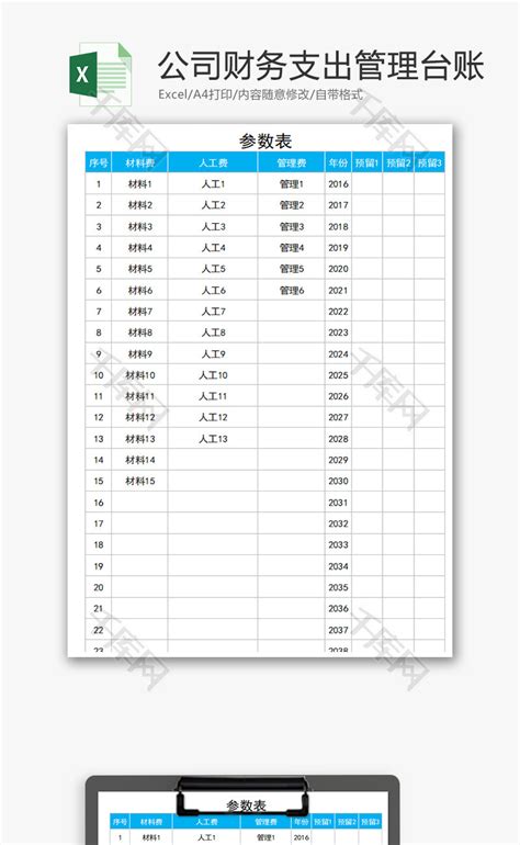 公司财务支出管理台账Excel模板_千库网(excelID：69313)