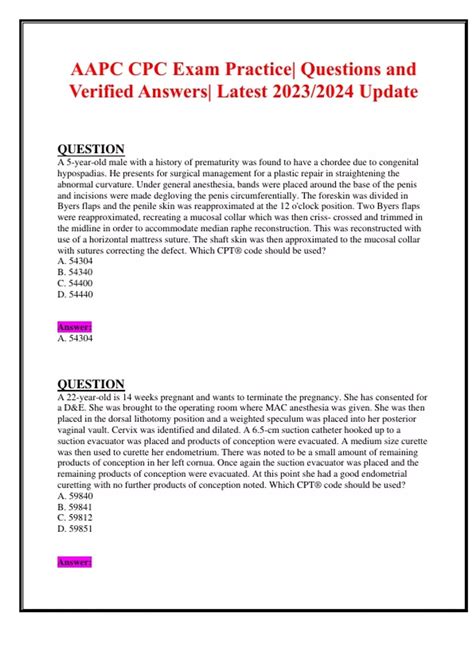 AAPC CPC Exam Practice| Questions and Verified Answers| Latest 2023/ ...