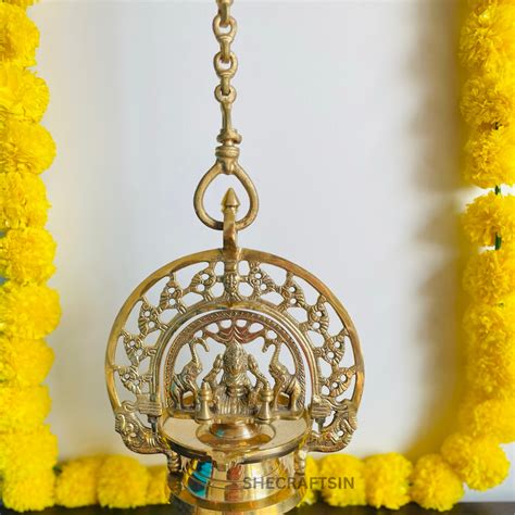 TRADITIONAL BRASS GAJALAKSHMI HANGING LAMP – She Crafts In