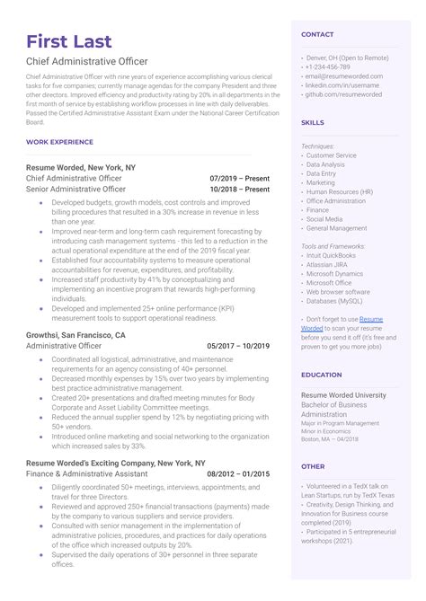 Chief Administrative Officer Resume Examples for 2025 | Resume Worded