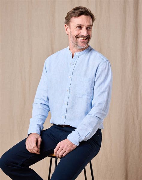 Light Blue Dress Shirt Men Men's Single Pocket Logo Modern Fit Stretch