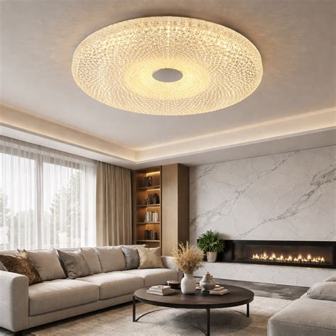 HDC Luxury Crystal LED Flush Mount Ceiling Light 72W Tricolour Dimmable ...