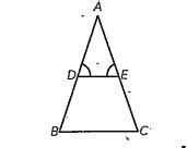 In the figure, `angle D` = `angle E` and `(AD)/(DB)=(AE)/(EC)`, prove ...