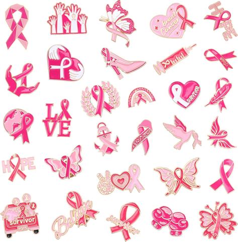 SANNIX 60Pcs Breast Cancer Pins, Breast Cancer Awareness Lapel Pins ...