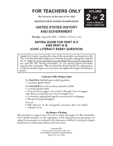 U.S. History & Government Regents Exam Rating Guide - Civic Literacy Essay (Aug. - Studocu