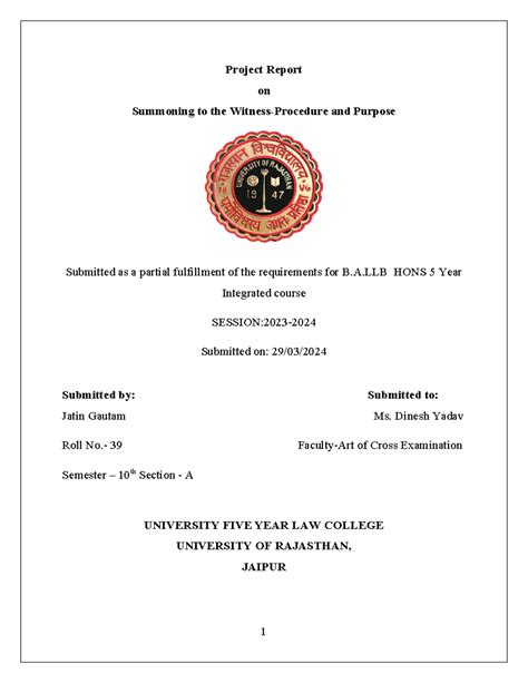 ART OF Cross Examination AND MOOT Court Exercises - Project Report on ...