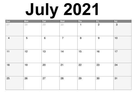 July 2021 Calendar