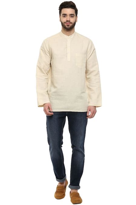 White Solid Knee Length Party Men Regular Fit Kurtas - Selling Fast at ...