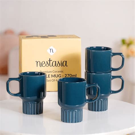 Ribelle Ceramic Stackable Mug Set Of 4 Deep Blue 270ml Online - Premium ...