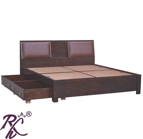 Solid Wood King Size Bed With Side Full Trolley Storage - RAJ HANDICRAFT