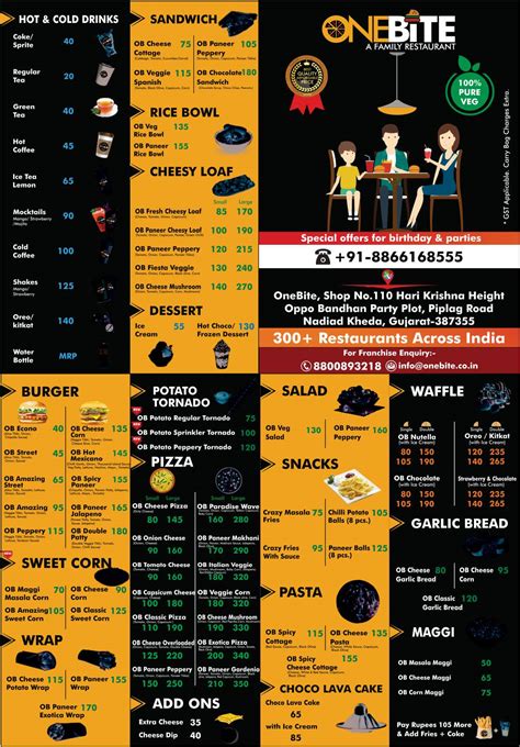 Menu at One Bite, Nadiad