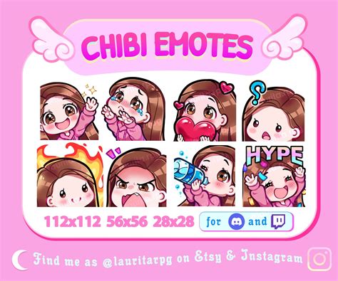 Buy Cute Chibi Girl Emote Pack for Twitch / Straight Brown Hair, Brown ...
