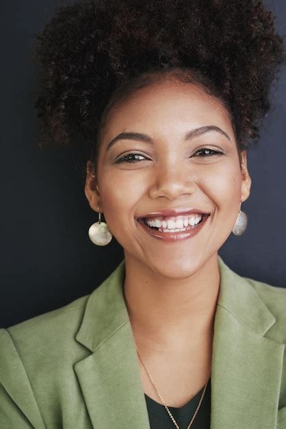 Professional woman and portrait with smile in studio for startup ...