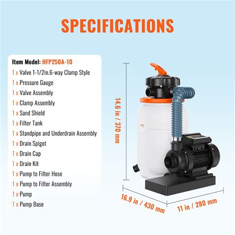 VEVOR Sand Filter Pump for Above Ground Pools, 10-inch, 1585 GPH, 0.33 ...