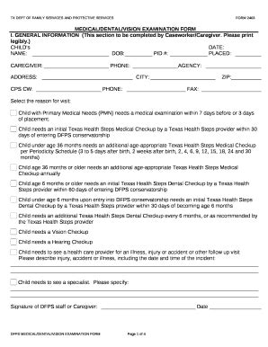 dfps medical dental vision examination Doc Template | pdfFiller