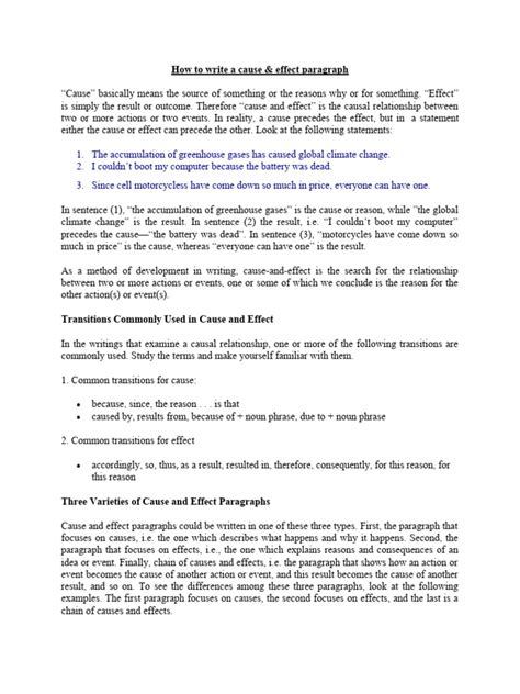 How To Write A Cause and Effect Paragraph | PDF | Causality | Blood