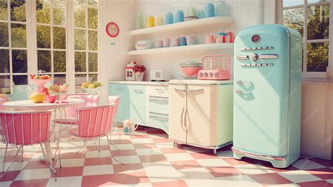 Premium AI Image | a kitchen with a pink and white kitchen with a pink ...