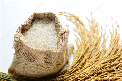 Rice in burlap sack ⬇ Stock Photo, Image by © antpkr #54739737