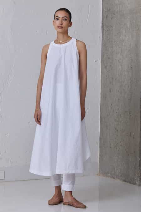 Buy White Organic Cotton High Neck Audric Tunic And Pant Set For Women ...