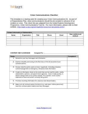Crisis Communications Checklist - Blank Fillable Template | Fill Out ...