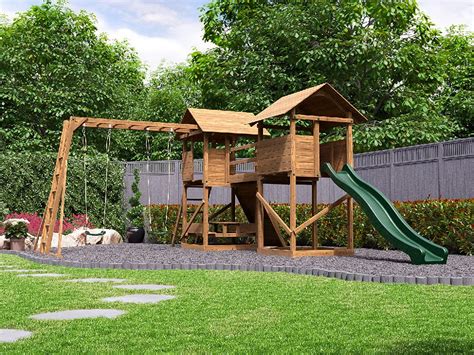 Dunster House Wooden Climbing Frame With Wall Monkey Bars Swing Set ...