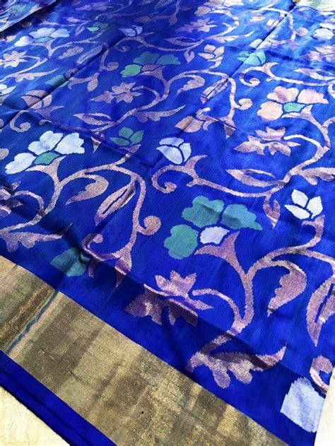 Kimaya - Royal Blue Handwoven Jamdani Silk Saree – Kalaneca