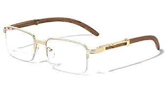 Buy Executive Half Rim Rectangular Metal & Wood Eyeglasses/Clear Lens ...