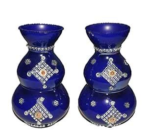Buy Beautiful Decorative Flower Pot Set of 2 Blue Cut Vase Online at ...