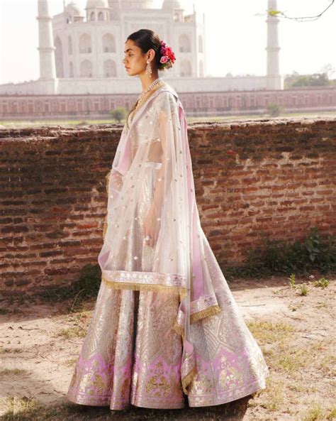 Buy Ruth Light Pink-Based Light Gold Chrome Applique Lehenga Set