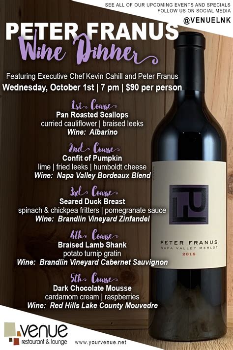 Peter Franus Wine Dinner 2025, 4111 Pioneer Woods Dr, Lincoln, NE ...