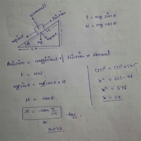 An inclined plane sin theta is equals to 7 by 25 a block is placed on ...