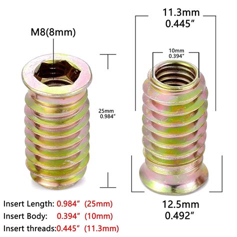 M8x25mm PGMJ 80 Pieces M8 Wood Inserts Bolt Furniture Screw in Nut ...