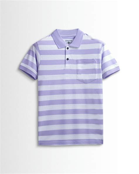 Premium Cotton Small Striped Polo Pocket (White/Lavender Stripes ...