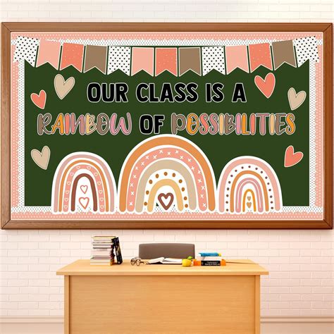 Amazon.com : Boho Rainbow Bulletin Board Decorations Rainbow Classroom ...