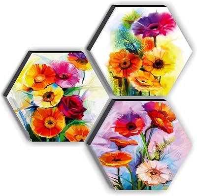 SAF paintings Preety Flower and Leaf in Cone Pot 3 Pieces UV Textured ...