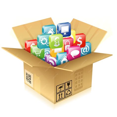 Cardboard box with set of icons | Premium Vector