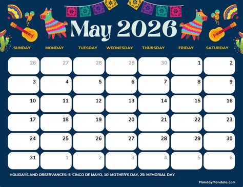 Free Printable May 2026 Calendar