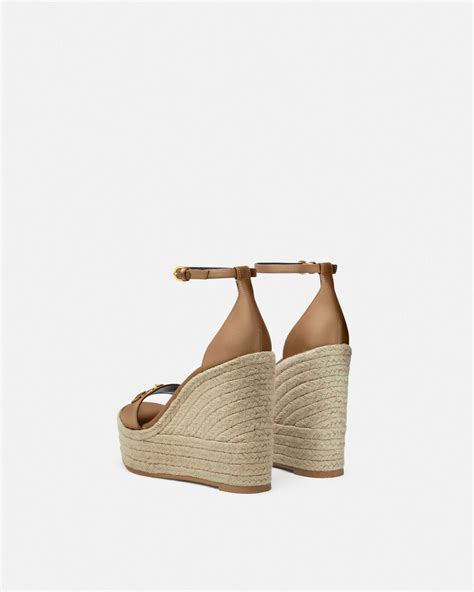 Medusa '95 Satin Wedge Sandals 120 mm Beige | VERSACE CA