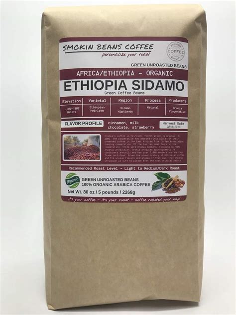 Buy 5 Pounds – African - Ethiopia Organic Sidamo Natural - Unroasted ...