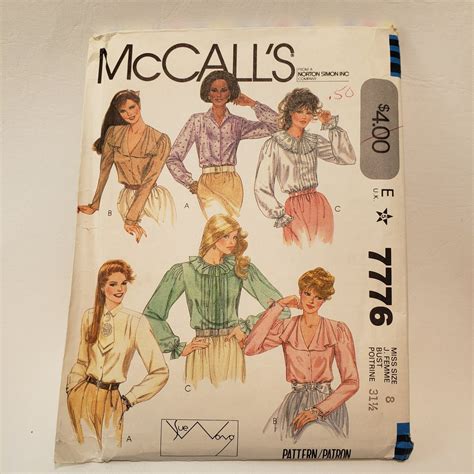 Mccall's 7776 Sewing Pattern, Frilly Feminine Blouse , 80's Style Size ...