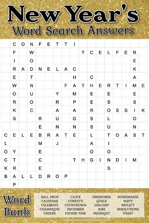Free New Year's Word Search Printable - Answer Key Included