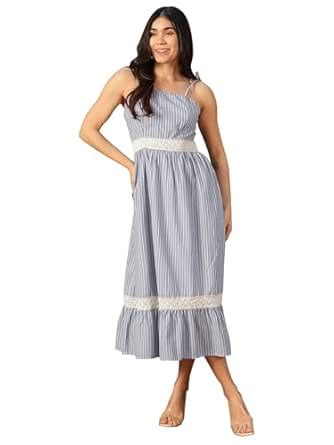 Buy PEPPINOS Women Printed Cotton Sleevless Round Neck Dress | Color ...