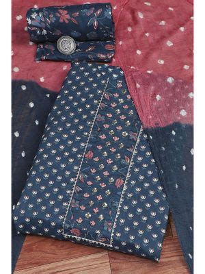 Buy Biba Women's Navy Blue Cotton Printed Unstitched Suit (Set of 3) Online