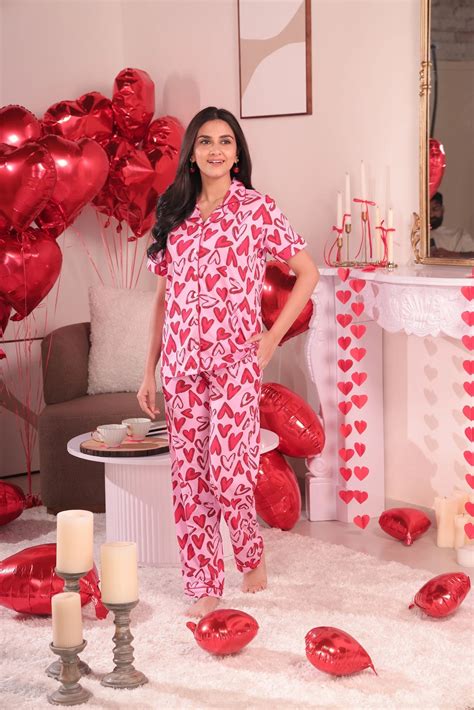 Hearts Print Pyjama Set - Stylish Nightwear for Women | NapStory